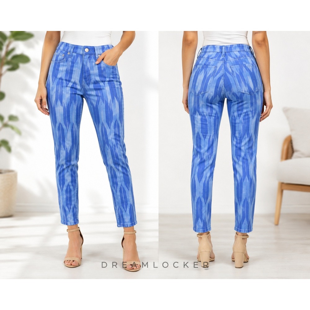 J Crew Factory Jeans Womens 26 Ankle Toothpick Blue Chevron Twill Stretch NEW